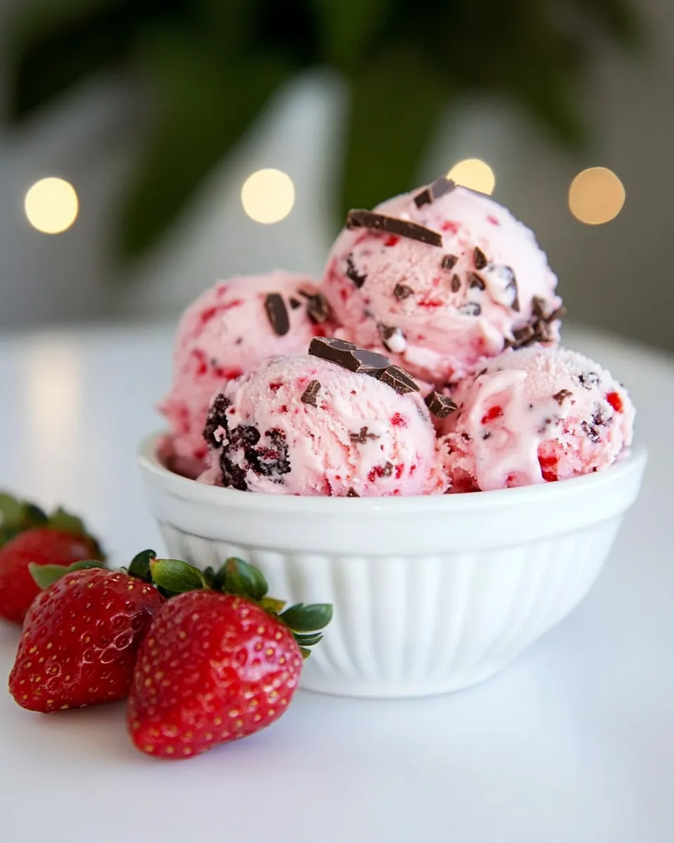 Homemade Strawberry With Dark Chocolate Ice Cream photo