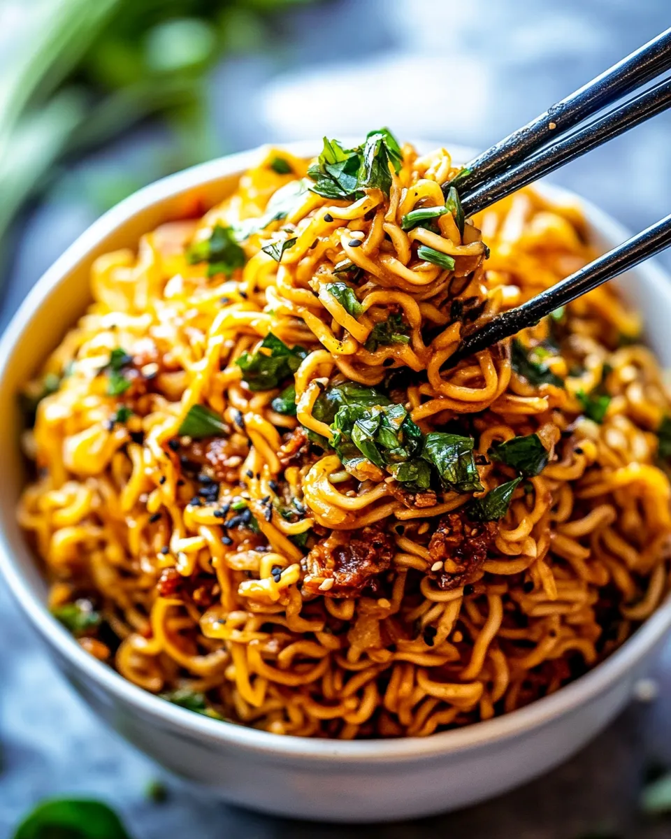 Simple 20 Minute Red Curry Basil Garlic Oil Noodles. image
