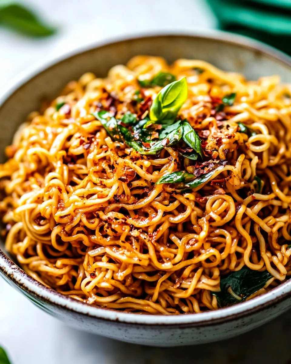 Tasty 20 Minute Red Curry Basil Garlic Oil Noodles. picture