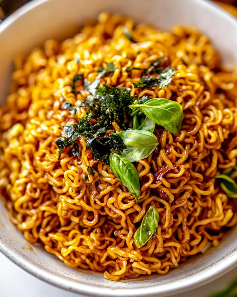 Tasty 20 Minute Red Curry Basil Garlic Oil Noodles. shot