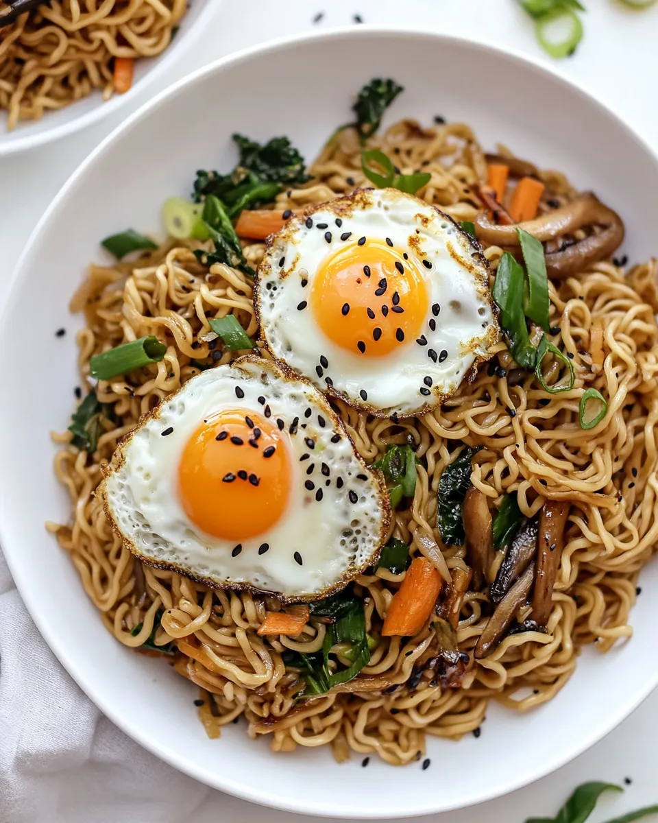 Healthy 20 Minute Veggie Ramen Noodles with Sesame Fried Eggs. dish image