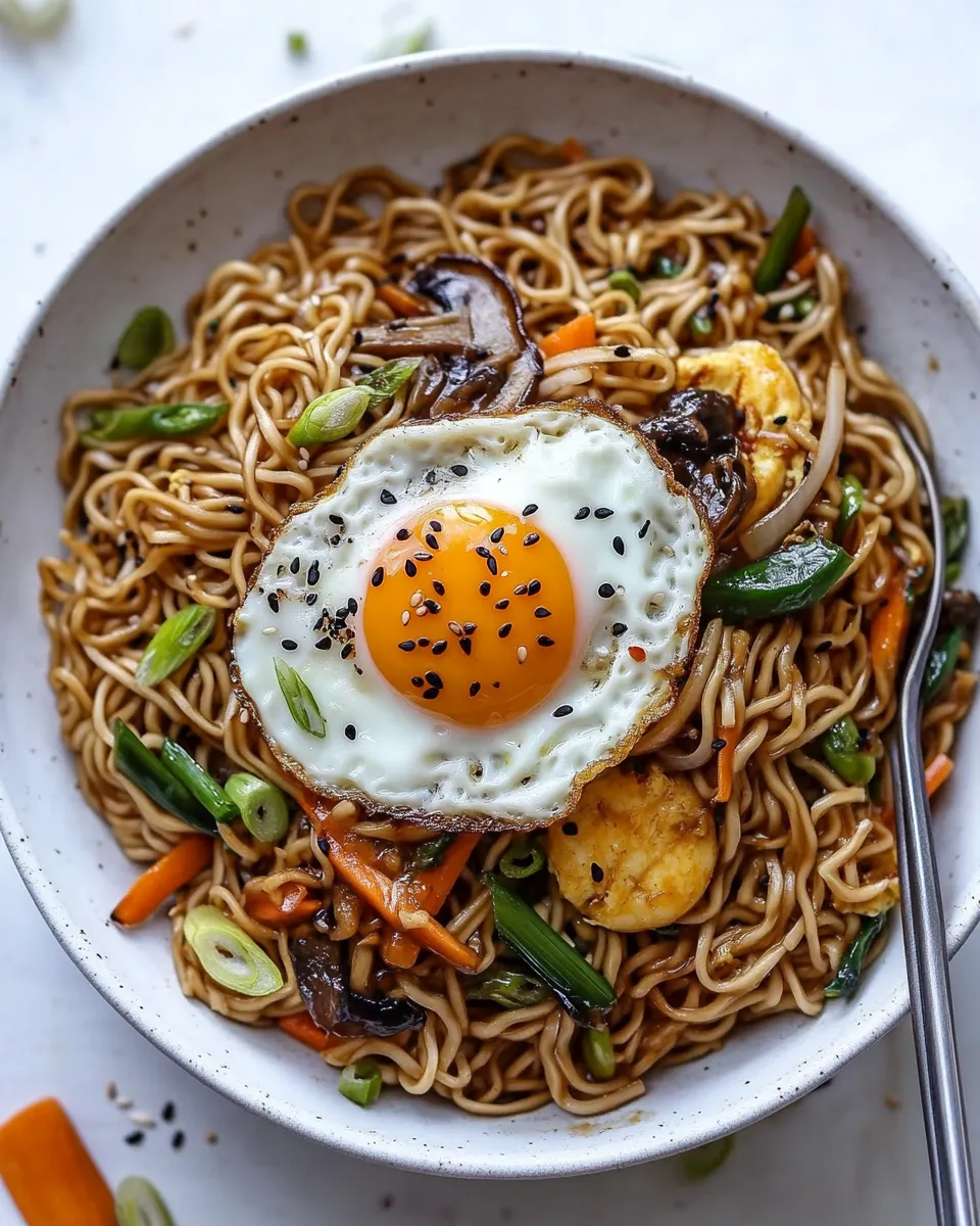 Fresh 20 Minute Veggie Ramen Noodles with Sesame Fried Eggs. image