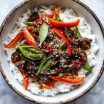 Savory 30 Minute Korean Beef and Peppers with Sesame Rice. photo