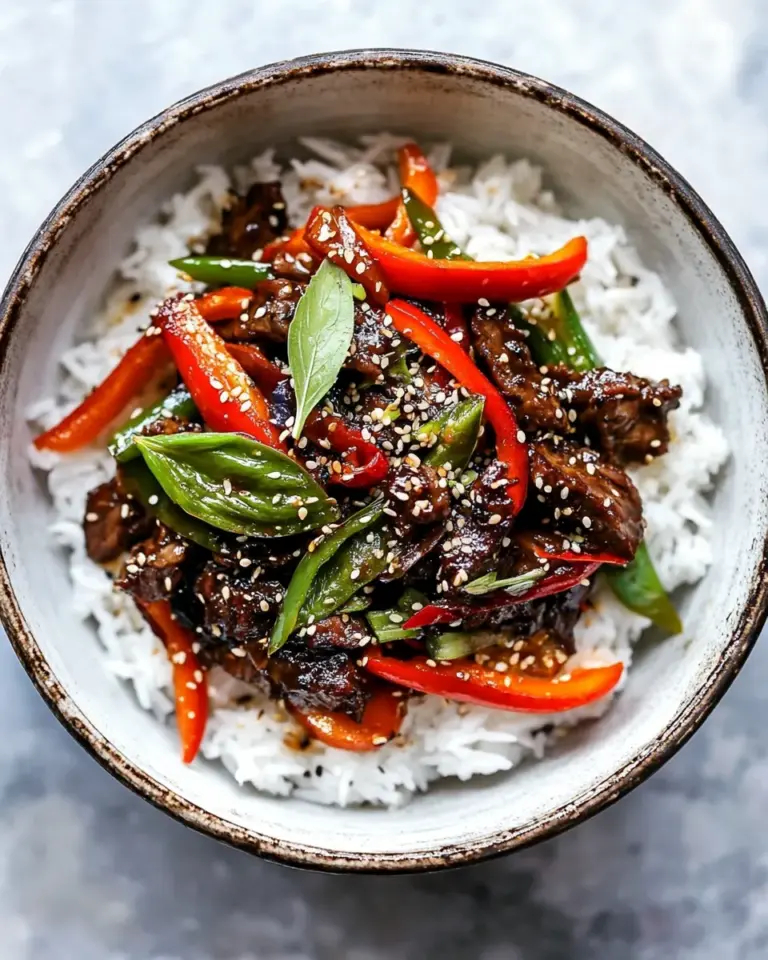 Savory 30 Minute Korean Beef and Peppers with Sesame Rice. photo