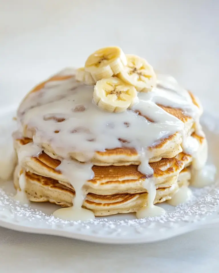 Homemade Banana Bread Pancakes with Cream Cheese Glaze photo