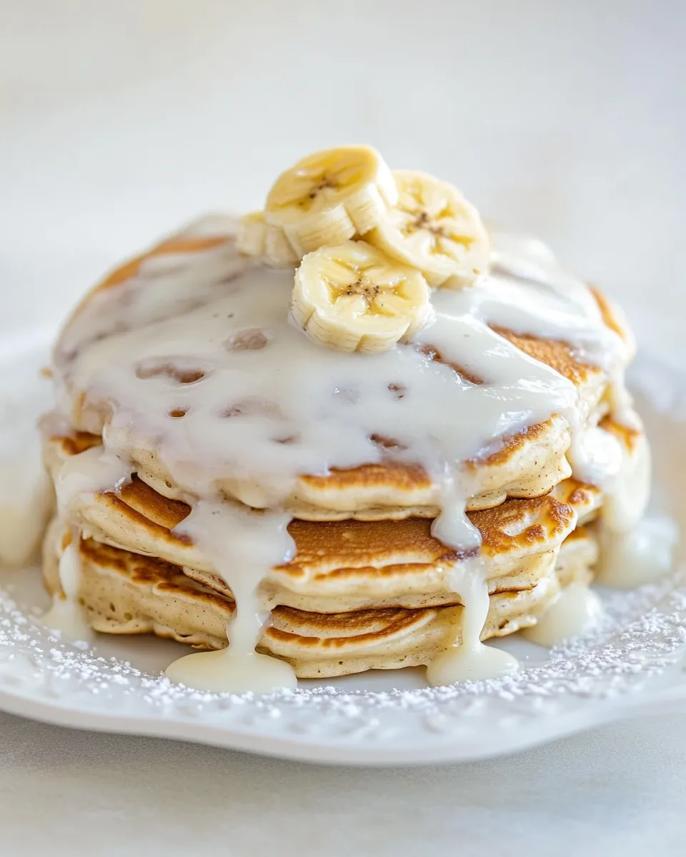 Homemade Banana Bread Pancakes with Cream Cheese Glaze photo