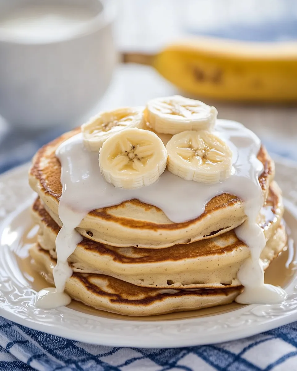 Delicious Banana Bread Pancakes with Cream Cheese Glaze shot