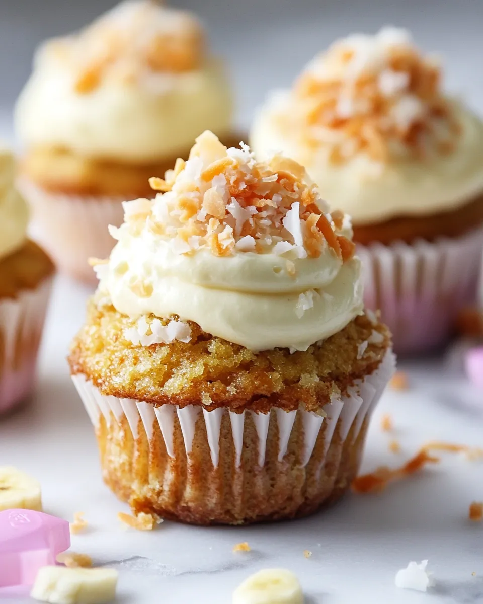 Homemade Banana Carrot Cupcakes with Coconut Cream Cheese Frosting. photo