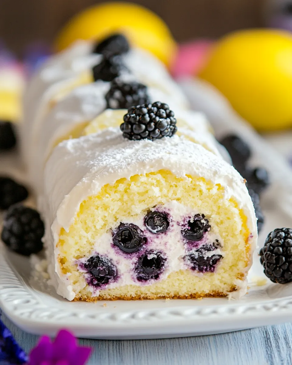 Delicious Blackberry Lemon Cake Roll shot