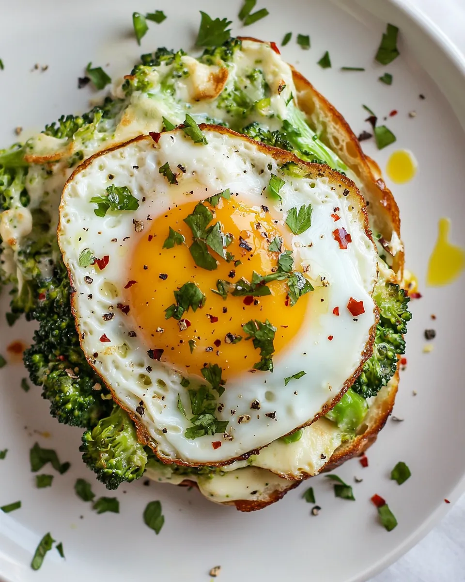 Delicious Broccoli Melt with Fried Egg shot