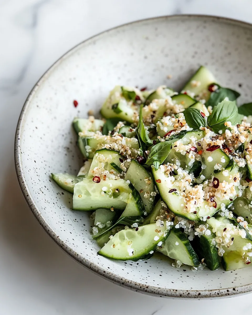 Quick Bulgur Cucumber Salad with Basil and Chili Oil shot