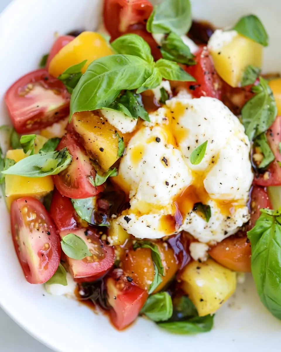 Delicious Burrata Caprese Salad food shot