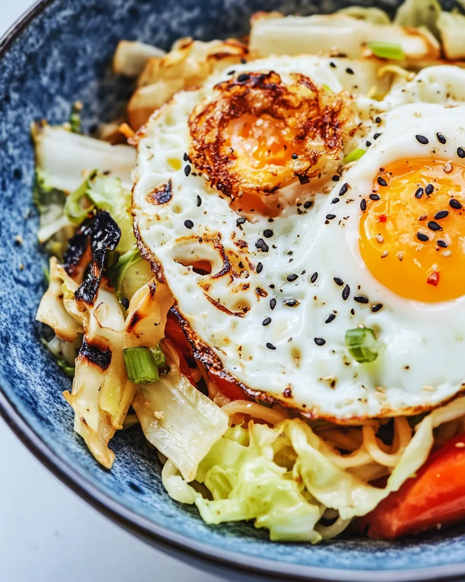 Classic Cabbage Noodle Bowls with Fried Eggs image