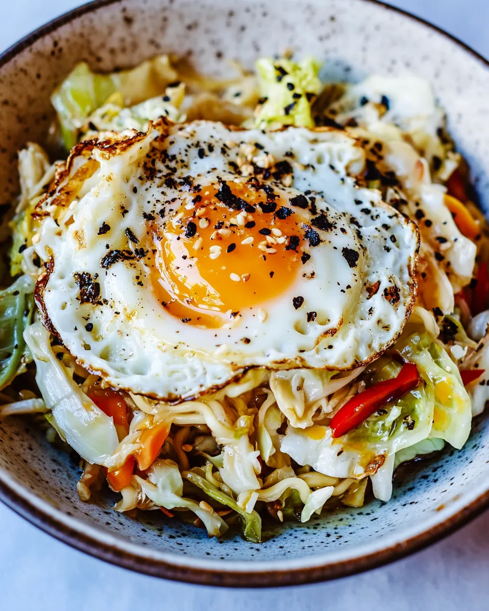 Easy Cabbage Noodle Bowls with Fried Eggs picture