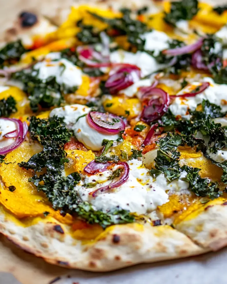 Easy Caramelized Onion, Butternut Squash, and Crispy Kale Pizza. recipe photo