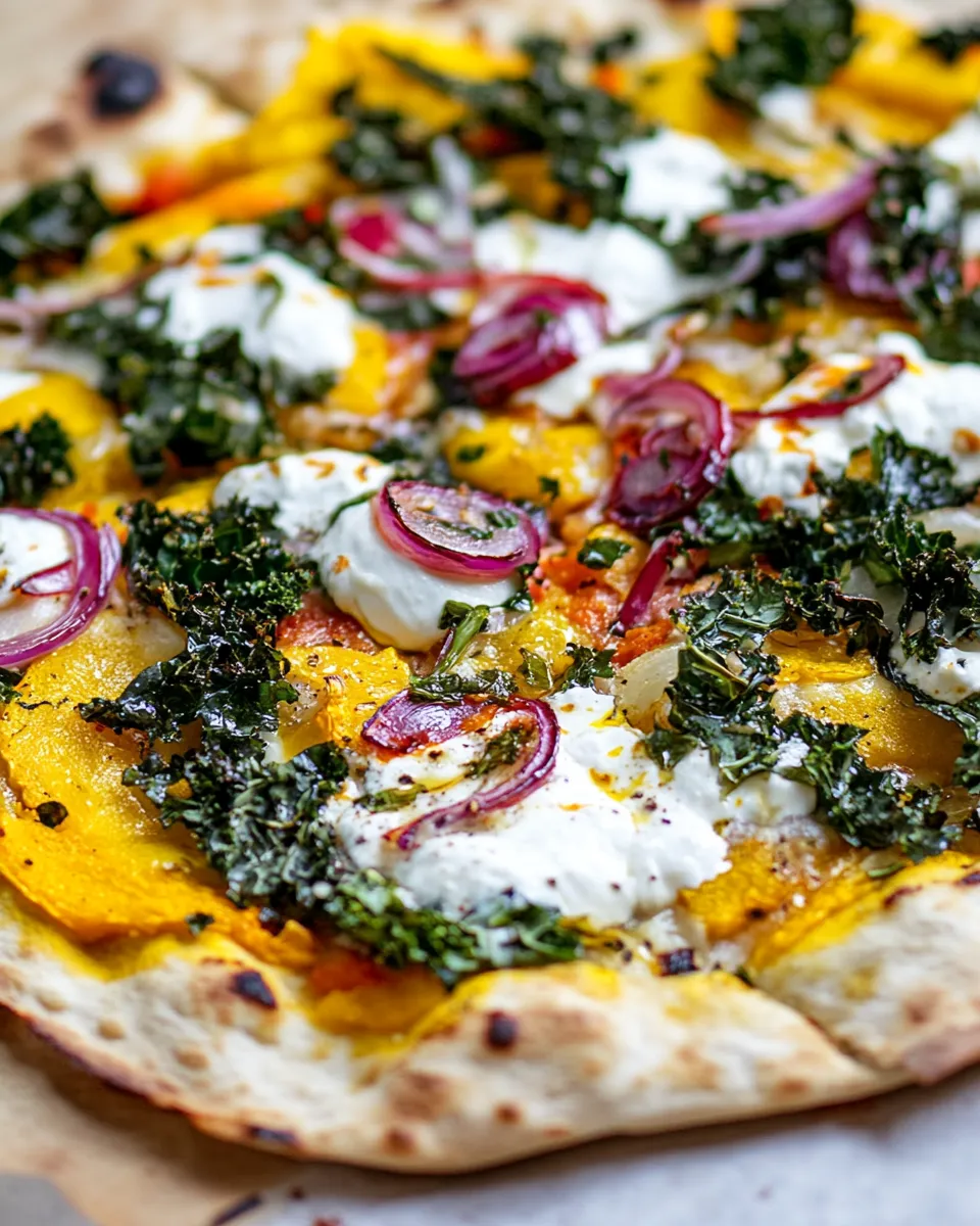 Easy Caramelized Onion, Butternut Squash, and Crispy Kale Pizza. recipe photo