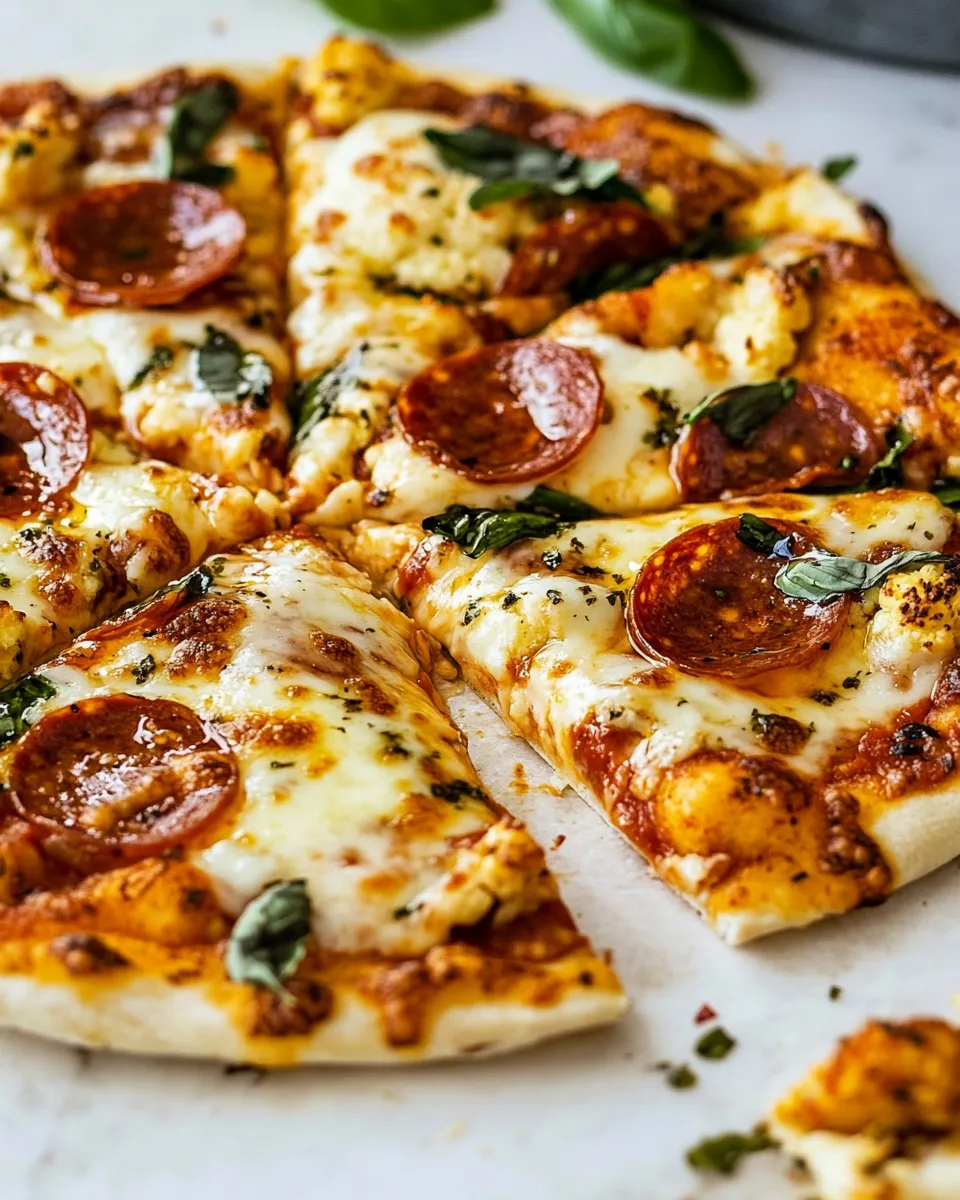 Homemade Cauliflower Pepperoni Cheese Pizza. photo