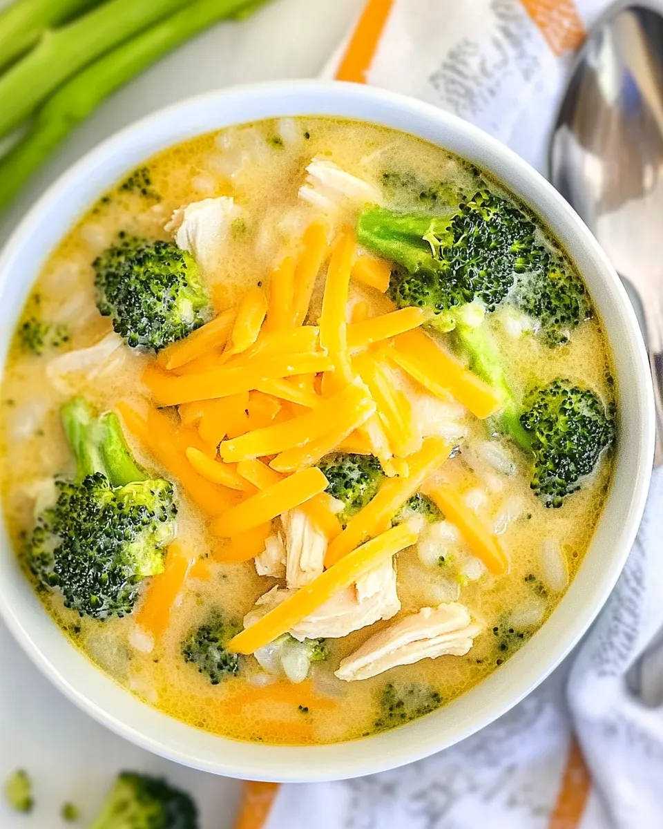 Delicious Chicken Broccoli Cheese Soup with Rice shot