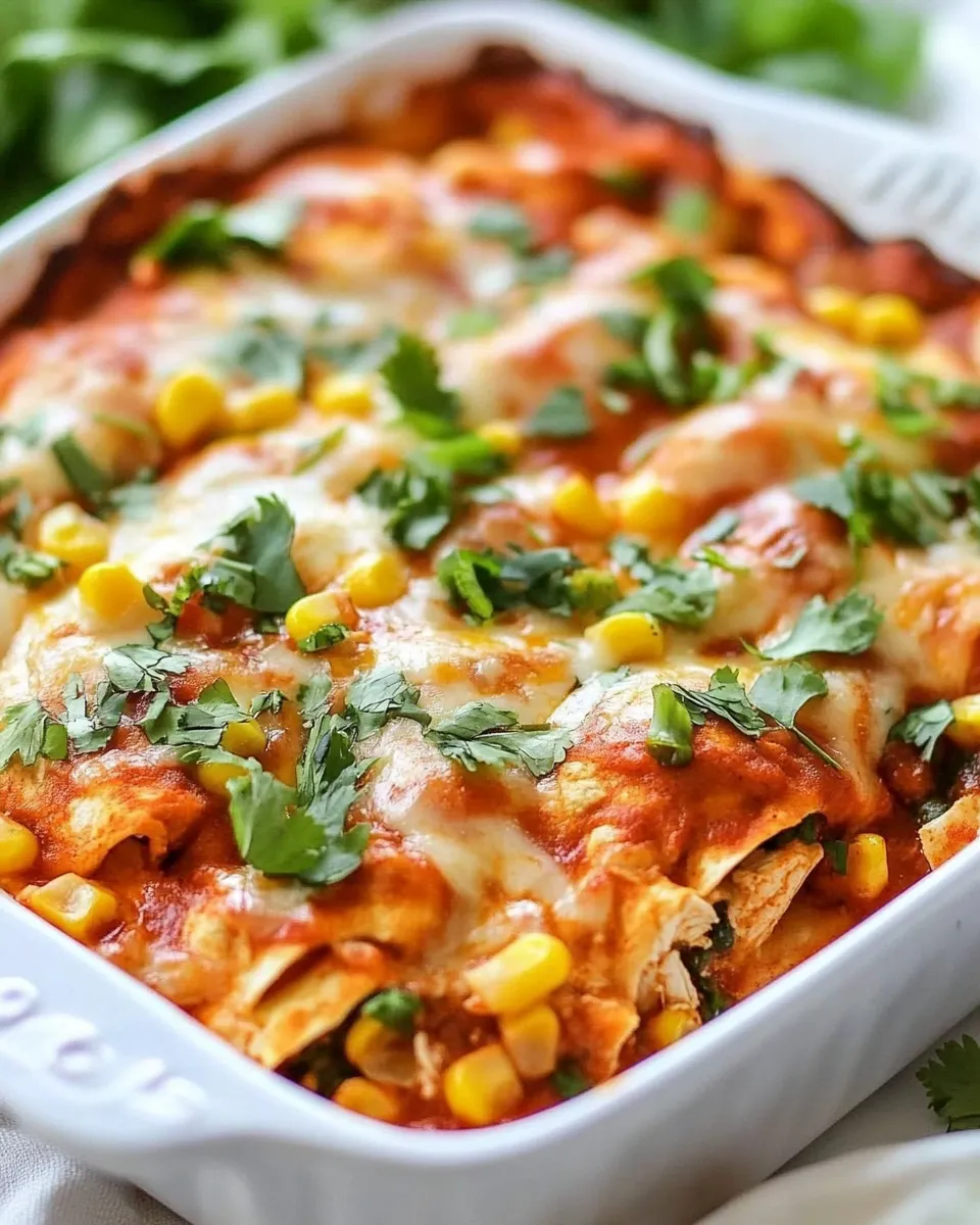 Delicious Chicken and Corn Enchilada Bake shot