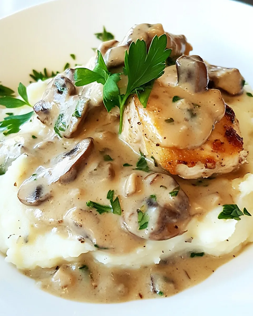 Classic Chicken with Mushroom Sauce over Mashed Potatoes image