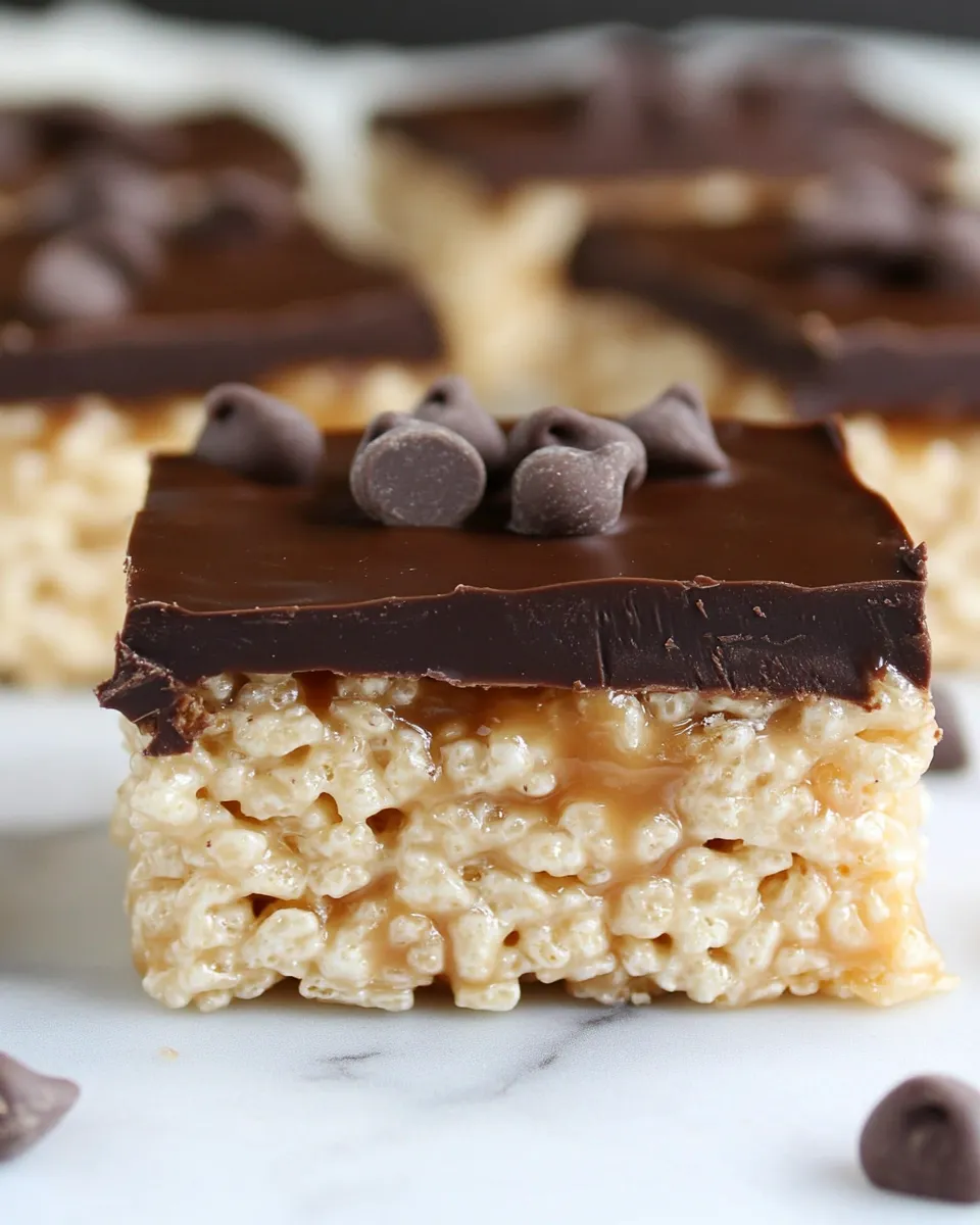 Delicious Chocolate Caramel Rice Krispie Treats shot