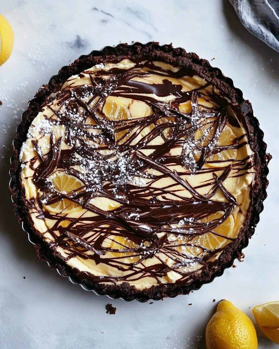 Best Chocolate Fudge Swirled Lemon Ricotta Tart. shot