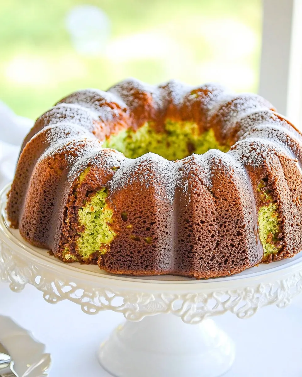 Homemade Chocolate Pistachio Bundt Cake with Pudding Mix photo