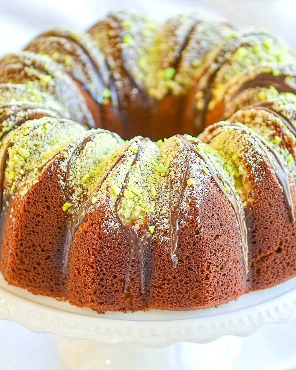 Delicious Chocolate Pistachio Bundt Cake with Pudding Mix shot