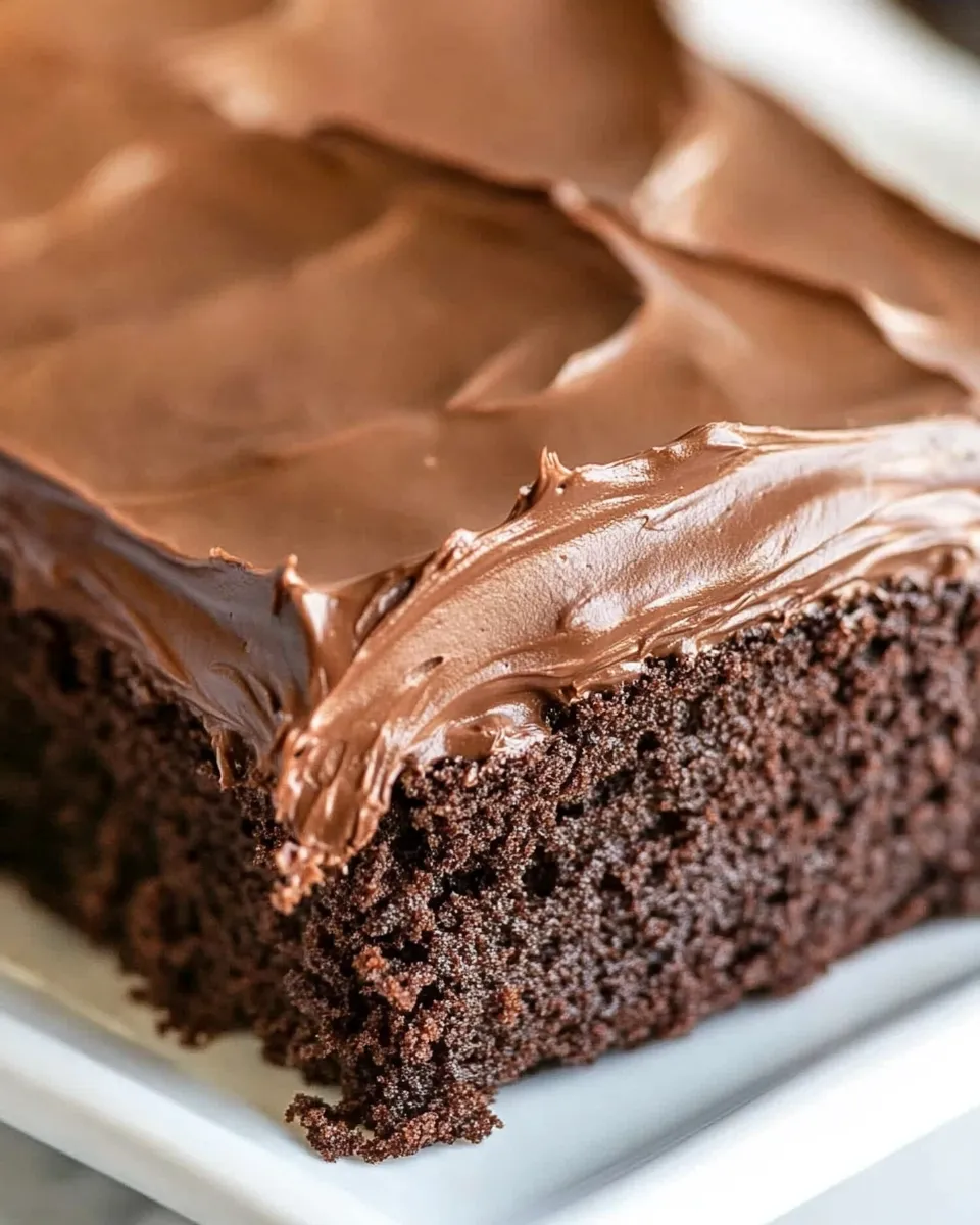 Delicious Chocolate Sheet Cake with Milk Chocolate Ganache Frosting shot