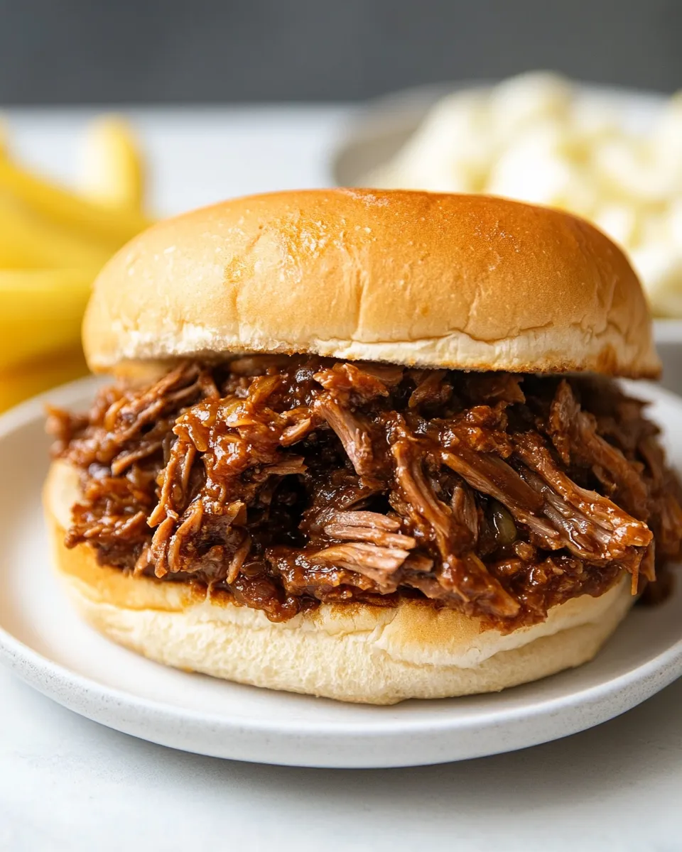 Delicious Chopped Beef Brisket Sandwich shot