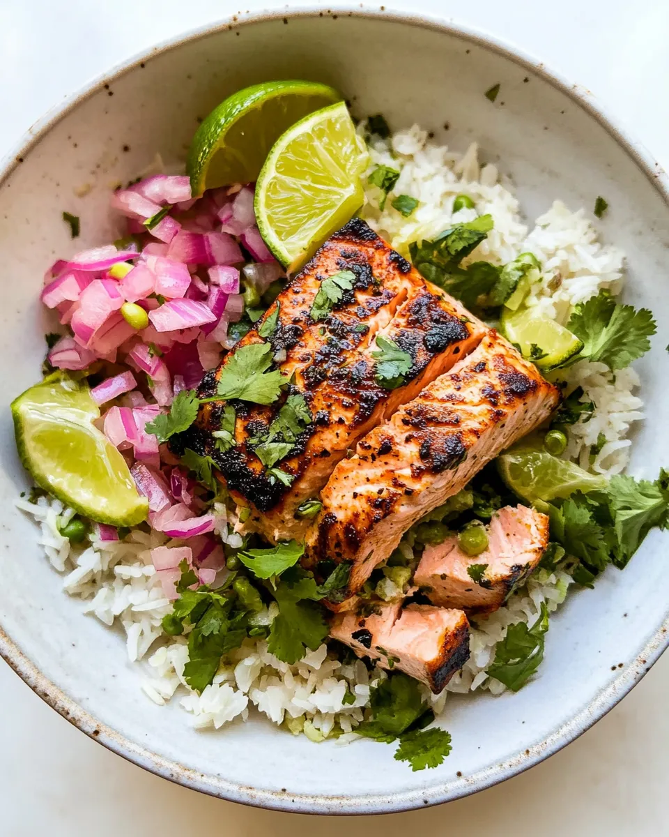 Homemade Cilantro Lime Salmon and Rice. photo