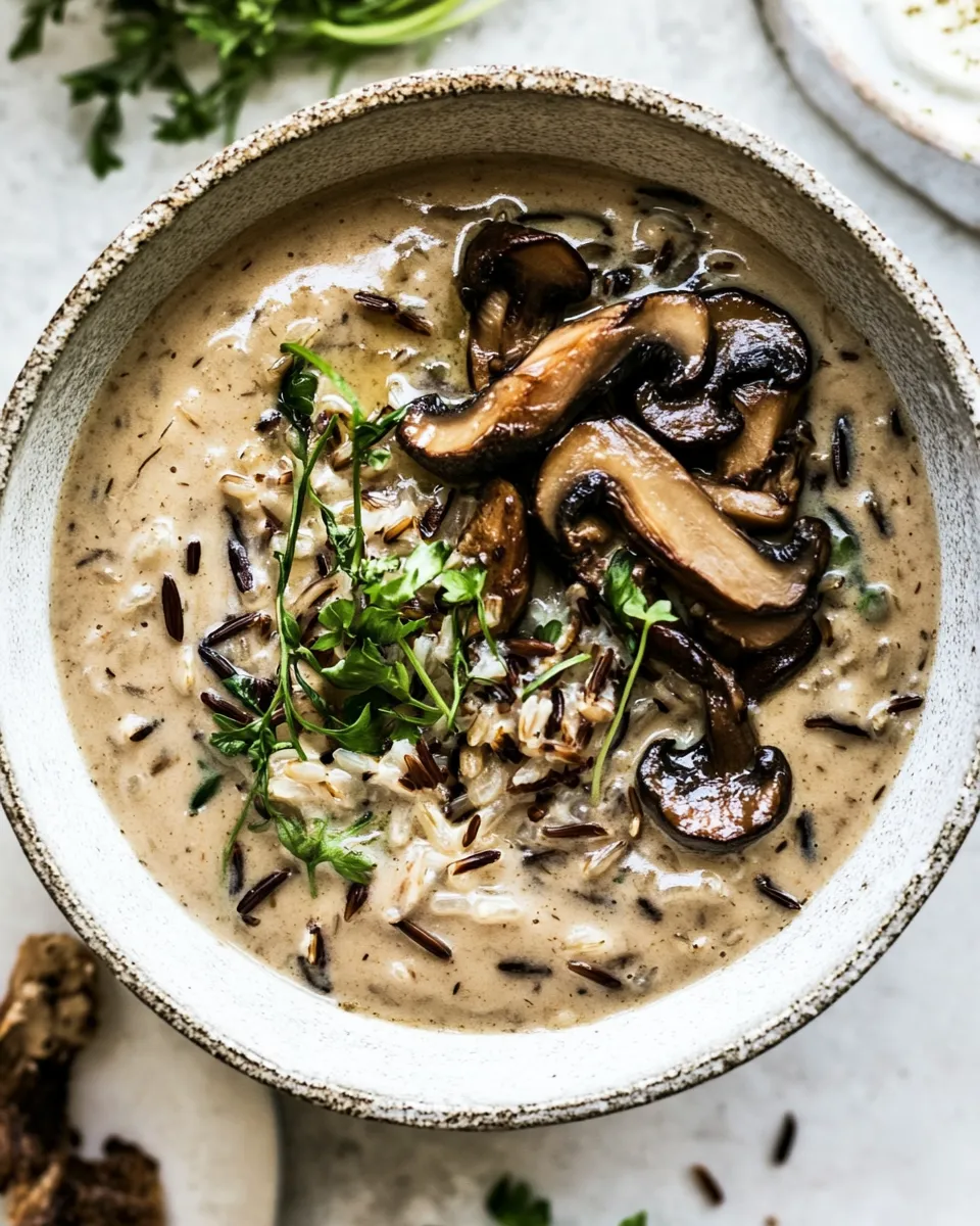 Easy Cream of Mushroom Chicken Wild Rice Soup. food shot