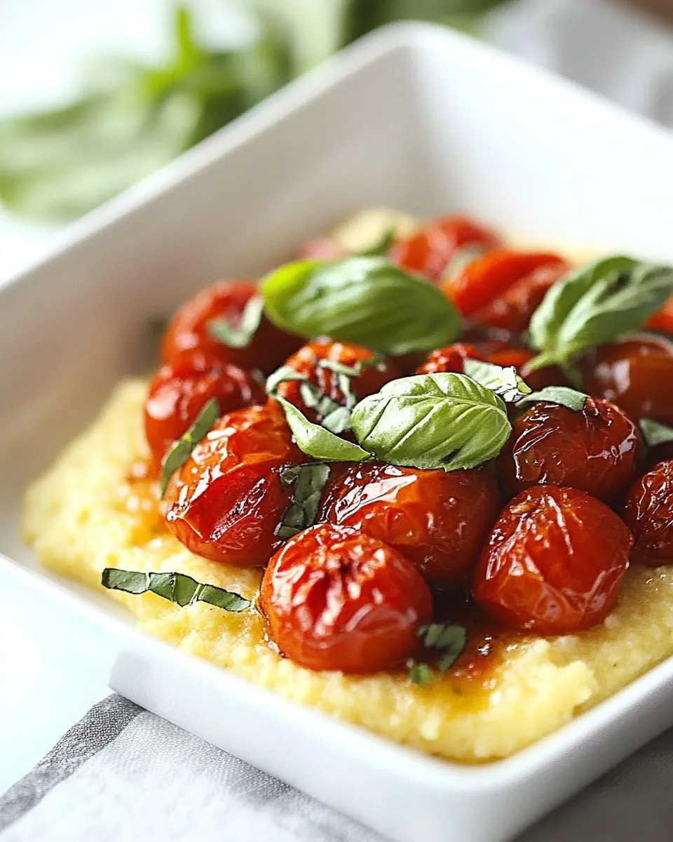 Homemade Creamy Basil Polenta with Roasted Tomatoes photo