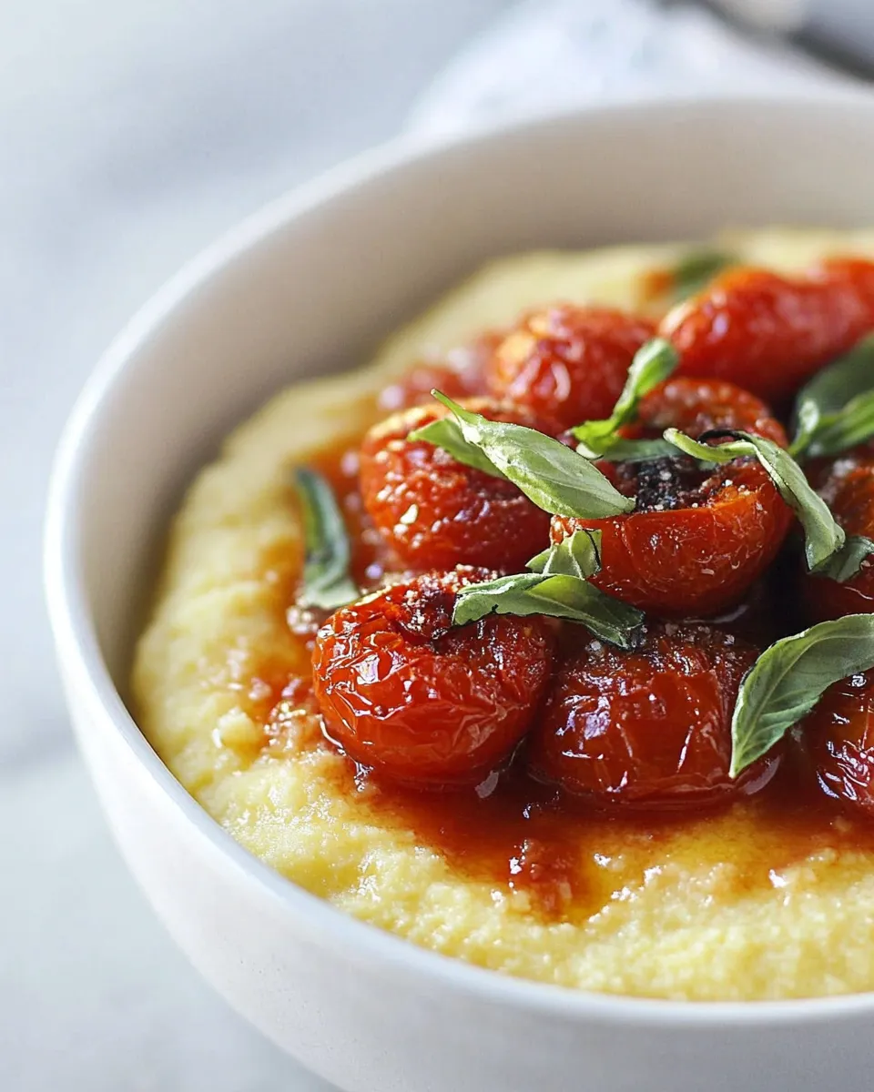 Classic Creamy Basil Polenta with Roasted Tomatoes image