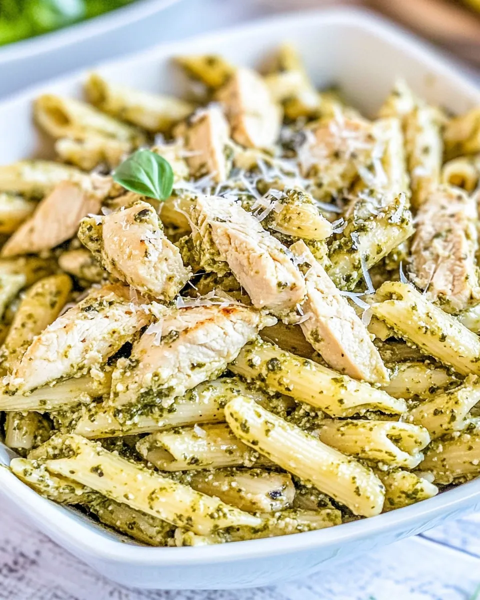 Delicious Creamy Chicken Pesto Pasta shot