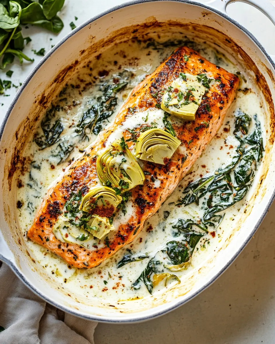 Simple Creamy Spinach and Artichoke Salmon. picture