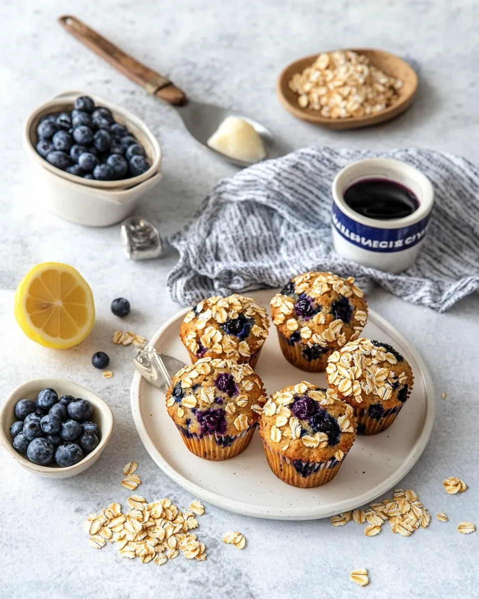 Homemade Easy lemon & blueberry yoghurt muffins with oats photo