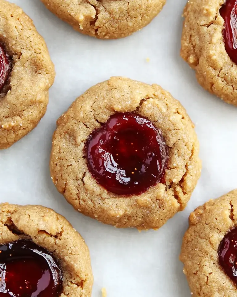 Homemade Flourless Peanut Butter and Jelly Thumbprint Cookies photo