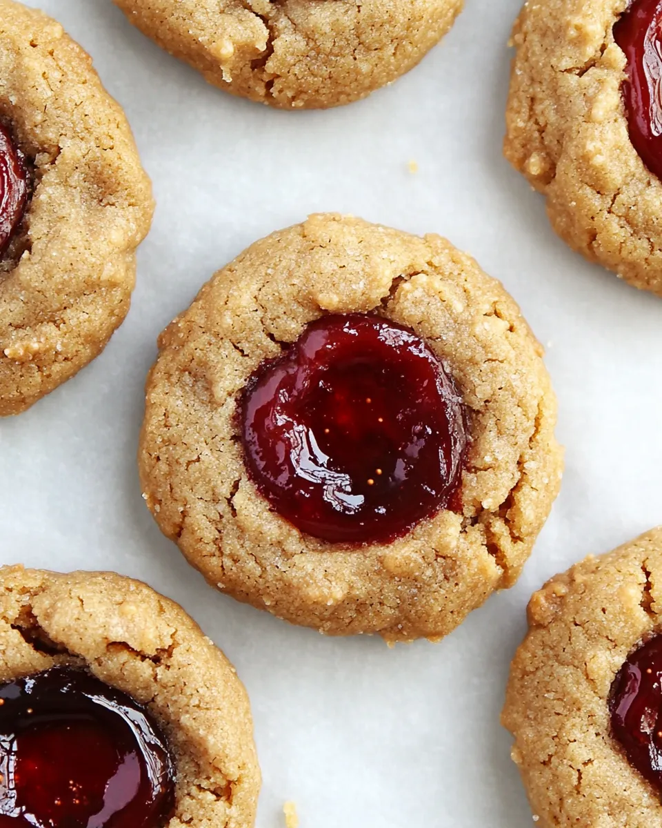 Homemade Flourless Peanut Butter and Jelly Thumbprint Cookies photo