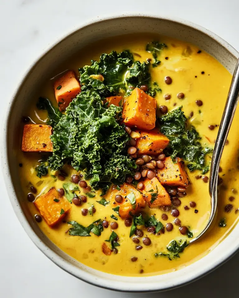 Homemade Ginger Sweet Potato Coconut Milk Stew with Lentils & Kale photo