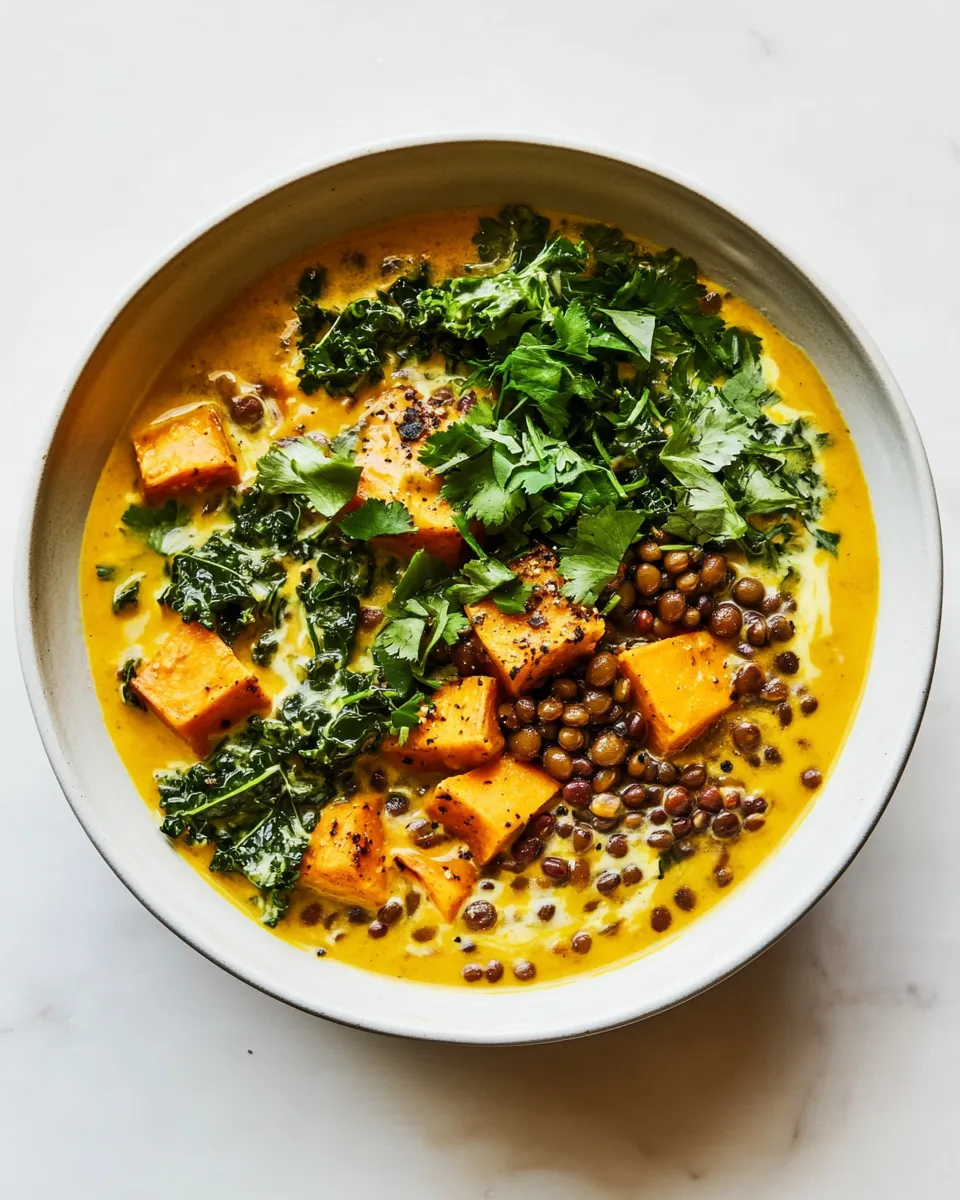 Classic Ginger Sweet Potato Coconut Milk Stew with Lentils & Kale image
