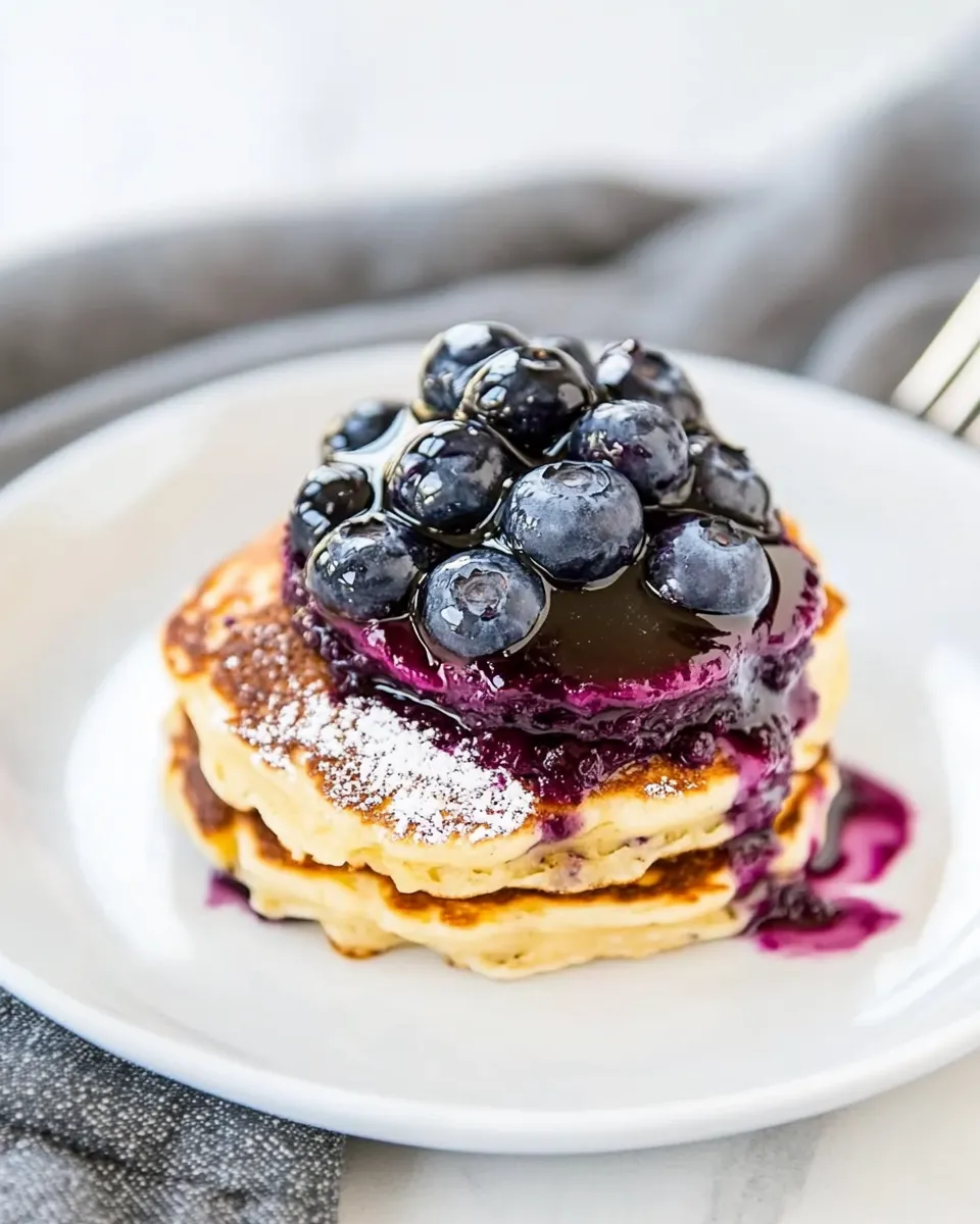 Delicious Greek Yogurt Pancakes and Pineapple-Blueberry Syrup shot