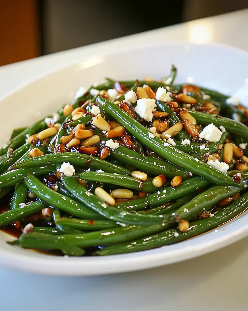 Homemade Green Beans with Balsamic Date Reduction, Feta and Pine Nuts photo