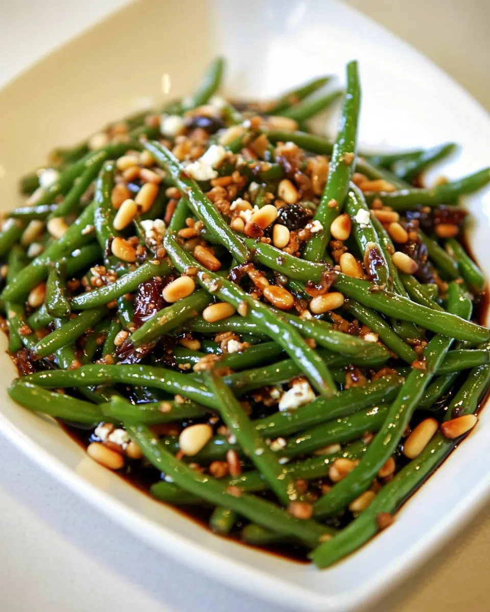Classic Green Beans with Balsamic Date Reduction, Feta and Pine Nuts image