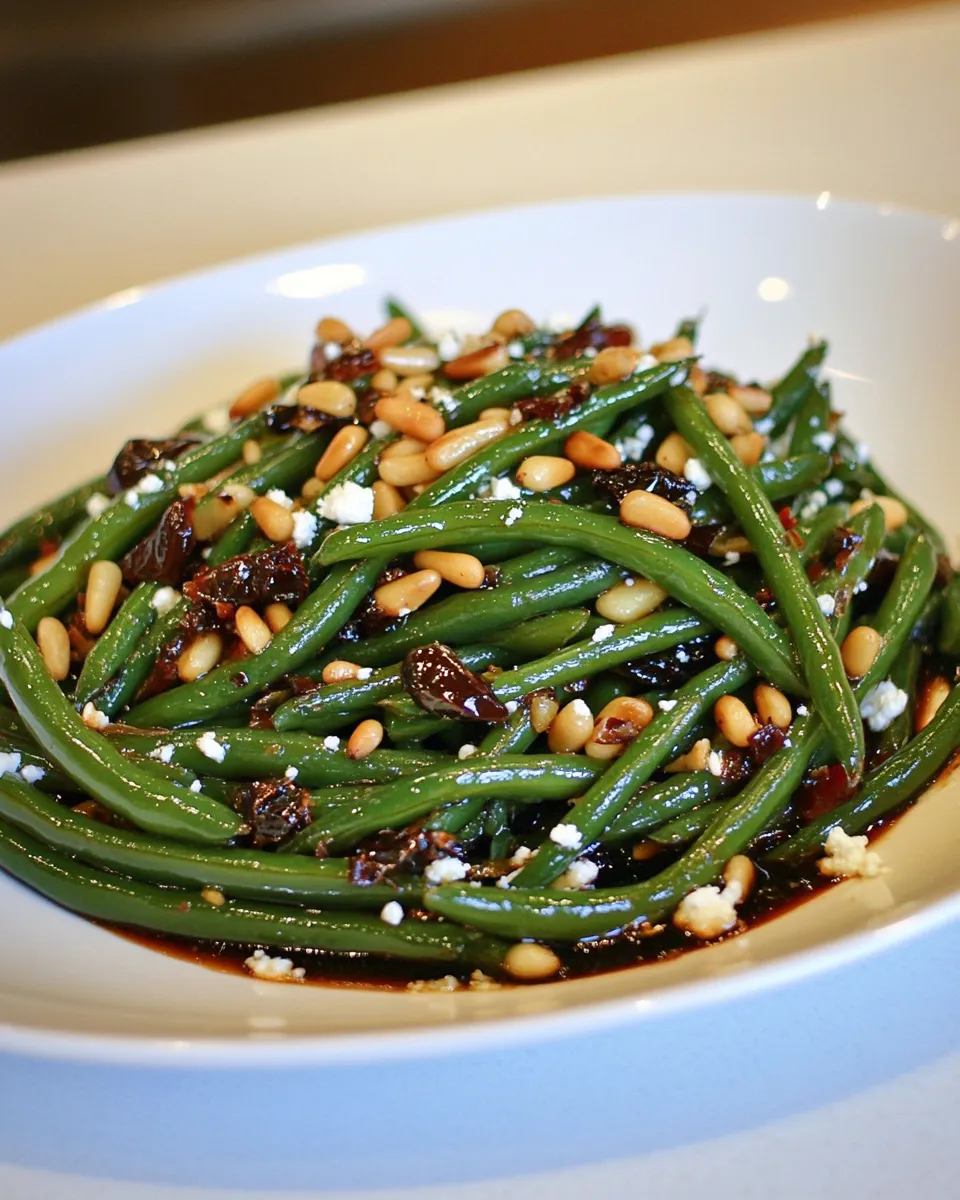 Easy Green Beans with Balsamic Date Reduction, Feta and Pine Nuts picture