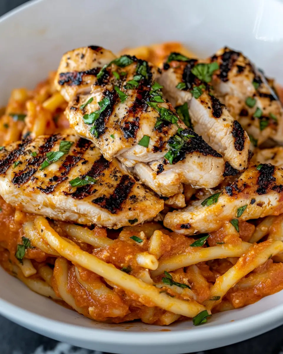 Homemade Grilled Chicken with Red Pepper Pasta photo