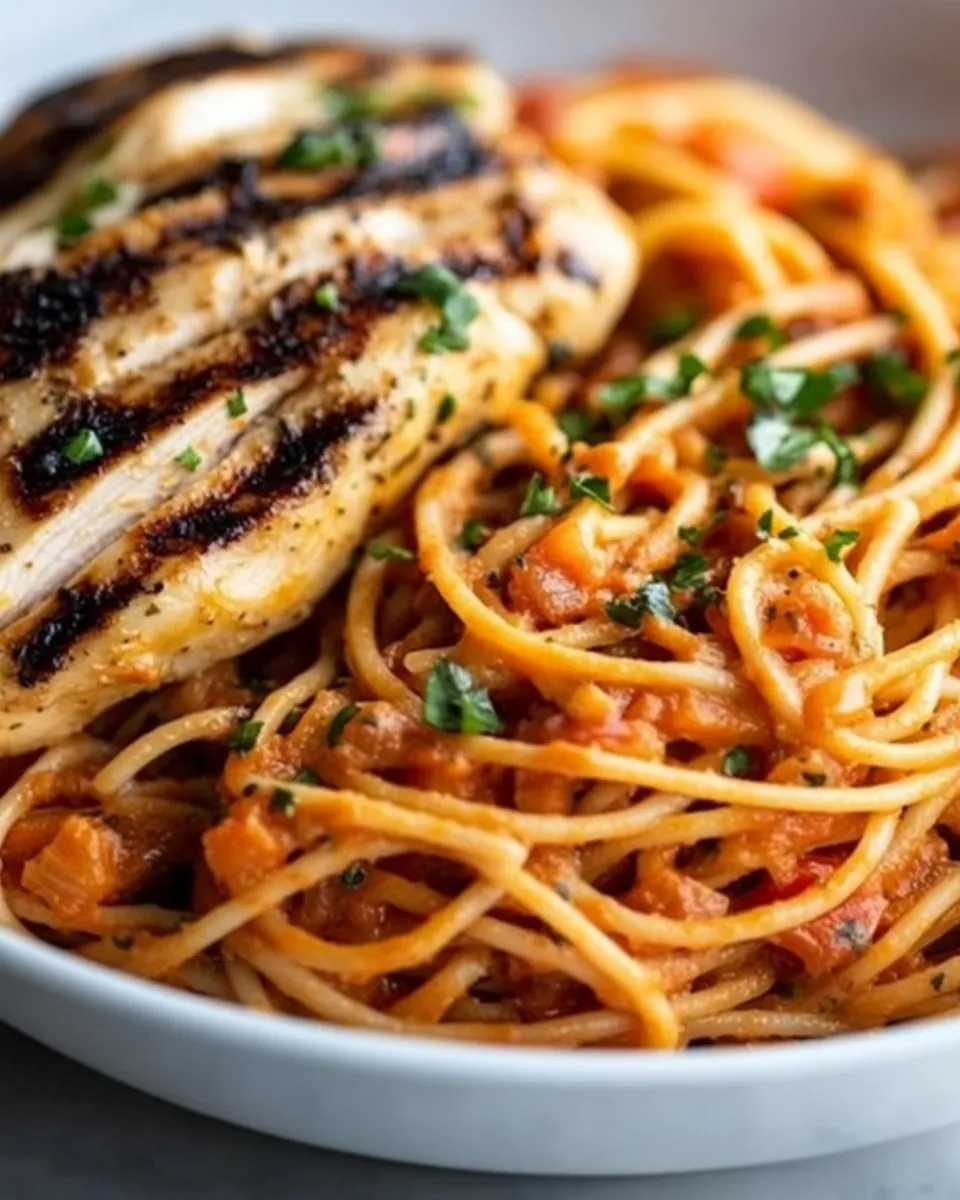 Delicious Grilled Chicken with Red Pepper Pasta image