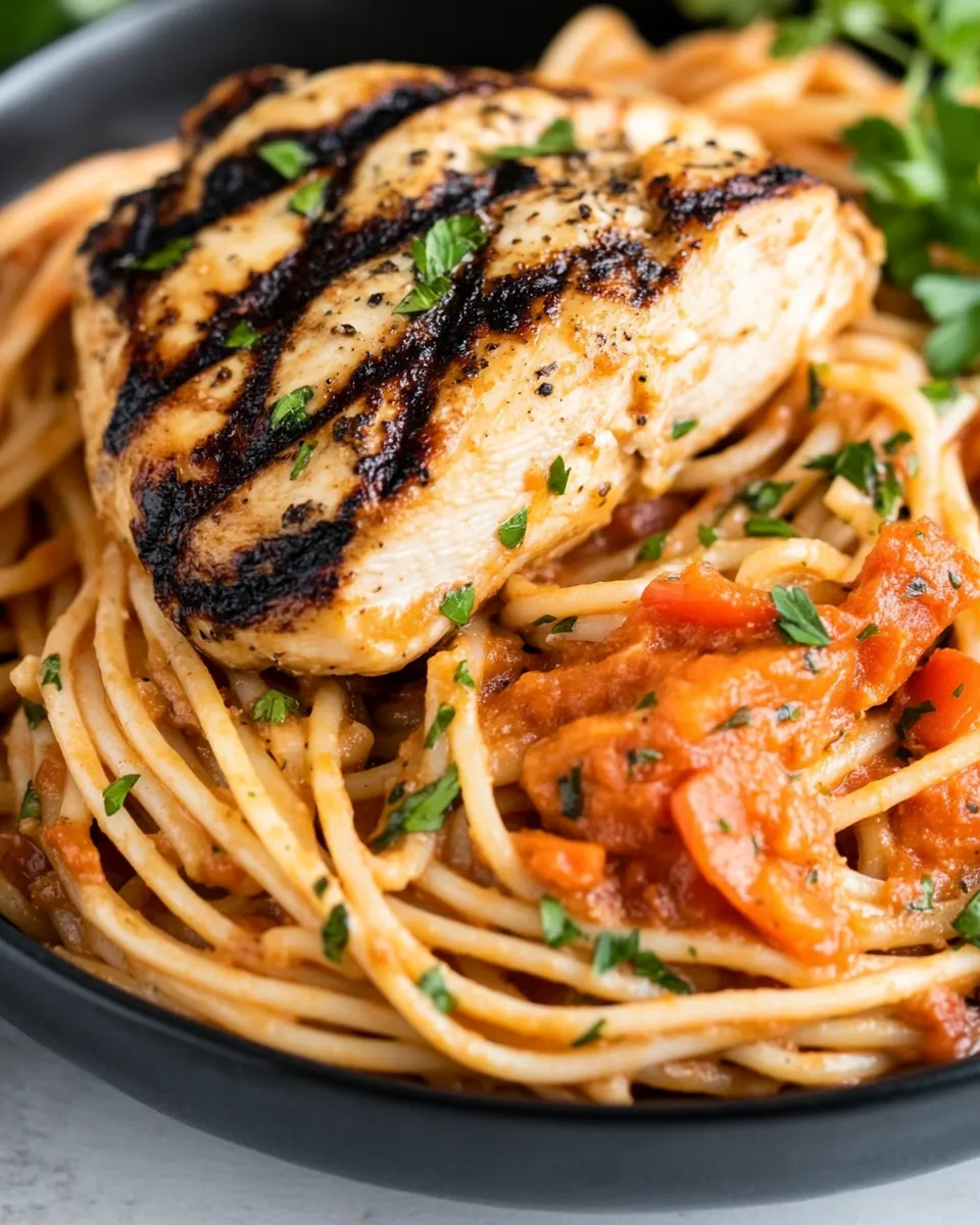 Easy Grilled Chicken with Red Pepper Pasta shot