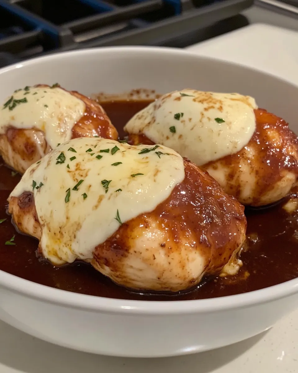 Delicious Italian Style Balsamic Marinated Chicken With Mozzarella shot