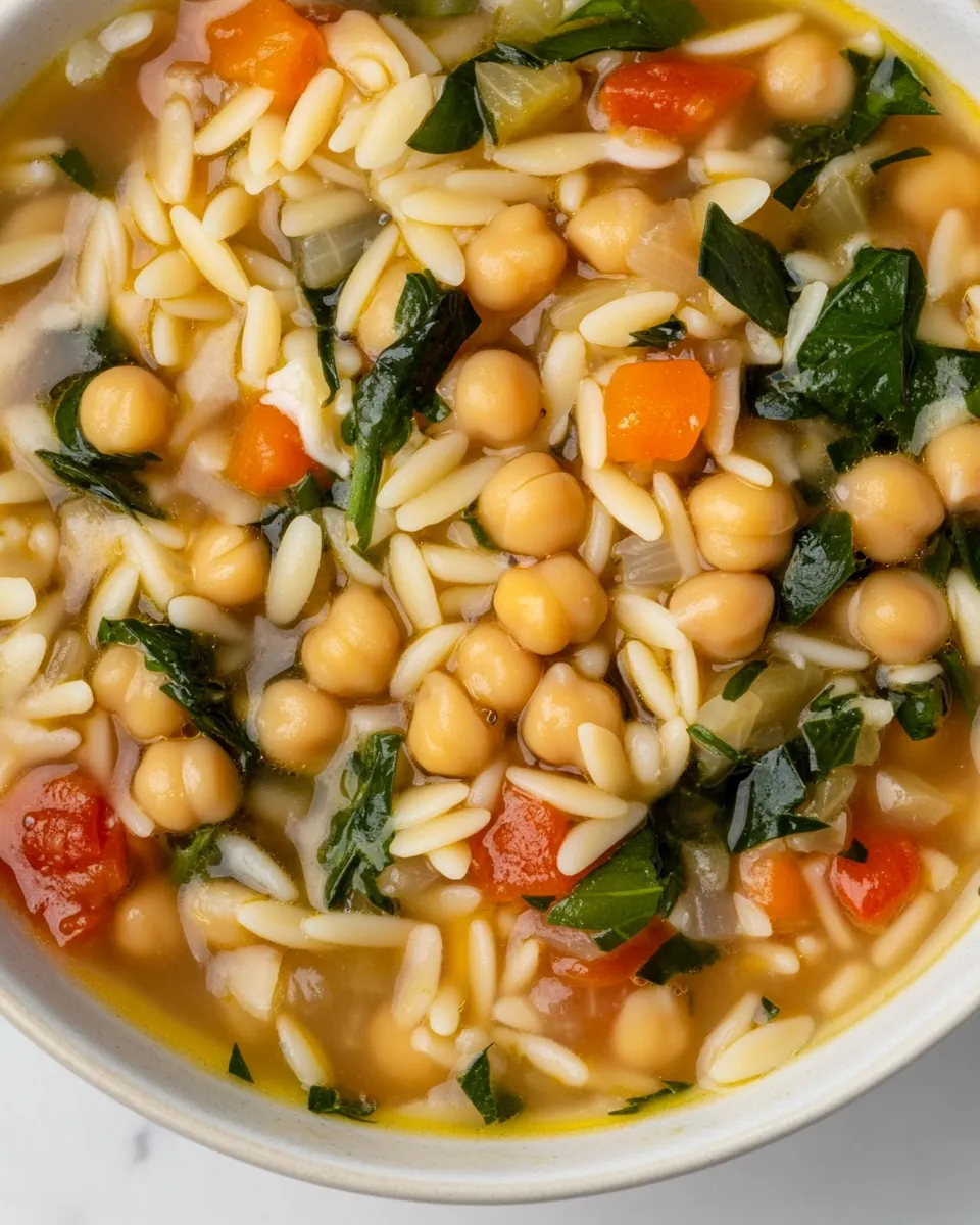 Delicious Lemon Chickpea Orzo Soup shot